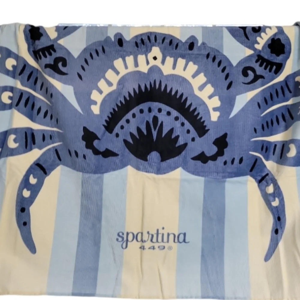 Spartina 449 Plush Velour Blue Crab Oversized Beach Towel NEW